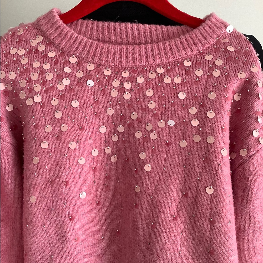Zara Pink Sequin Girls Sweater - Picture 3 of 4